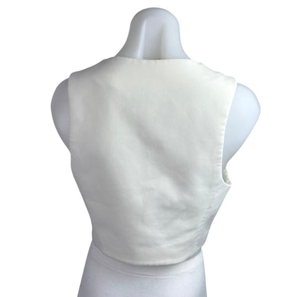 Zara Women' White Sleeveless Button Up V-Neck Crop Blazer Vest Tank Top Size S