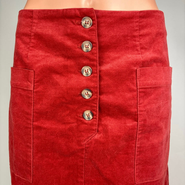 Forever 21 Women's Orange Red Corduroy Button Fly High Waist Mini Skirt Size M