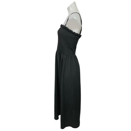H&M Womens Black Smocked Sleeveless Midi Cami Camisole Tank Flare A-Line Dress L