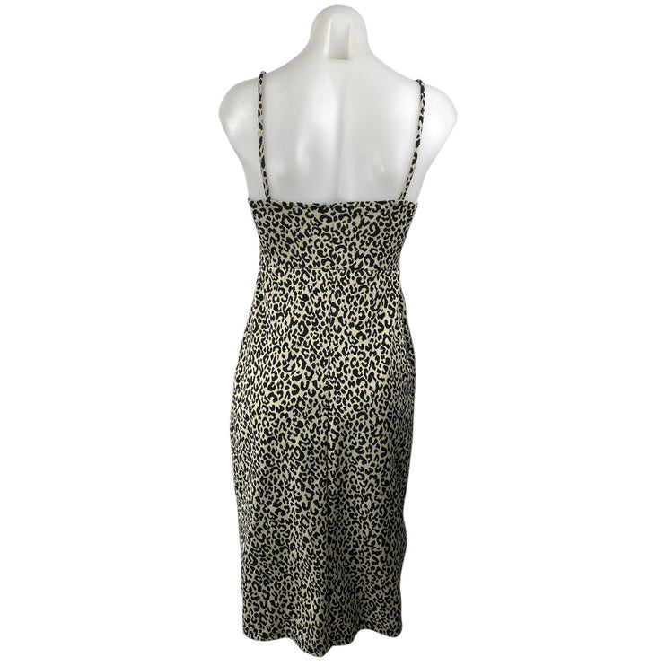 ZARA Black White Leopard Print Sleeveless Slit Cami Camisole Midi Slip Dress M
