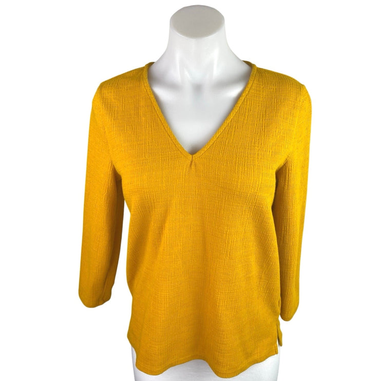 J.Crew Women's Yellow Textured V-Neck Long Sleeve Casual Shirt Blouse Top Size S