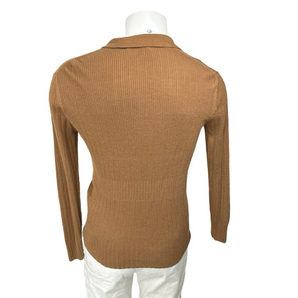 Club Monaco Men's Brown Rib Knit Long Sleeve Collared V-Neck Sweater Top Size L