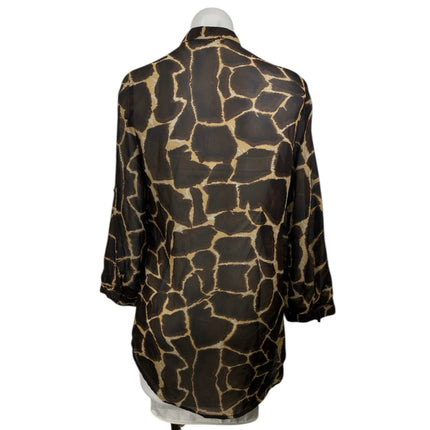 Cleo Women's Brown Printed Pletaed Long Sleeve Button Down Tunic Shirt Top S/P
