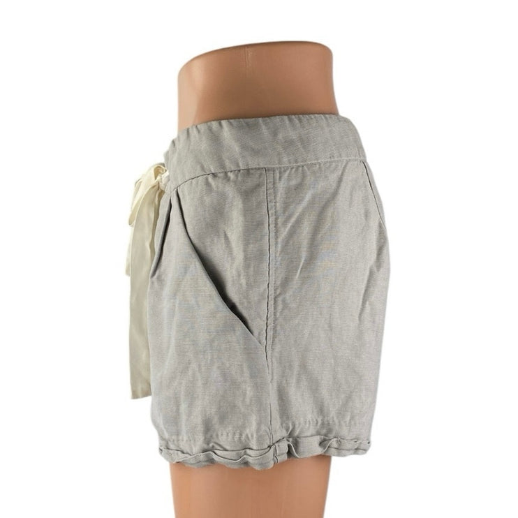 Aritzia Wilfred Gray Linen Drawstring Pleated Mid Rise Casual Sweat Shorts Sz 4