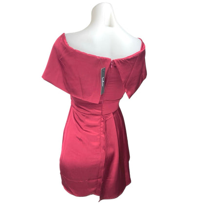 NEW Lulus Red Satin Silk Off The Shoulder Faux Wrap A Line Mini Dress Size XS
