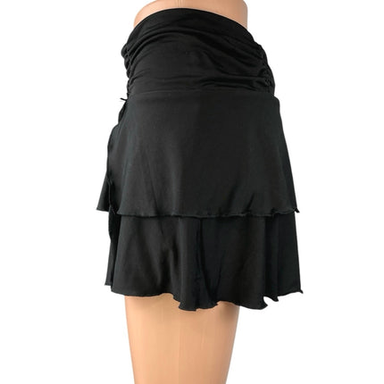 Tiger Mist Black Ruched Ruffle Layered Tiered Stretch Mini A-line Skort Skirt S