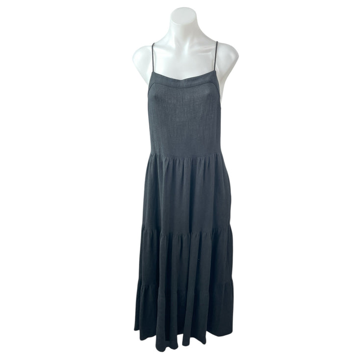 NEW Nordstrom Splendid Black Linen Sleeveless Open Back Cami Tiered Maxi Dress M