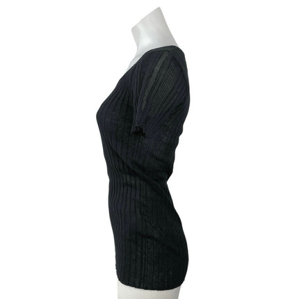 TOTEME Women Black Short Sleeve Scoop Neck Ribbed Knit T Shirt Blouse Top Size S