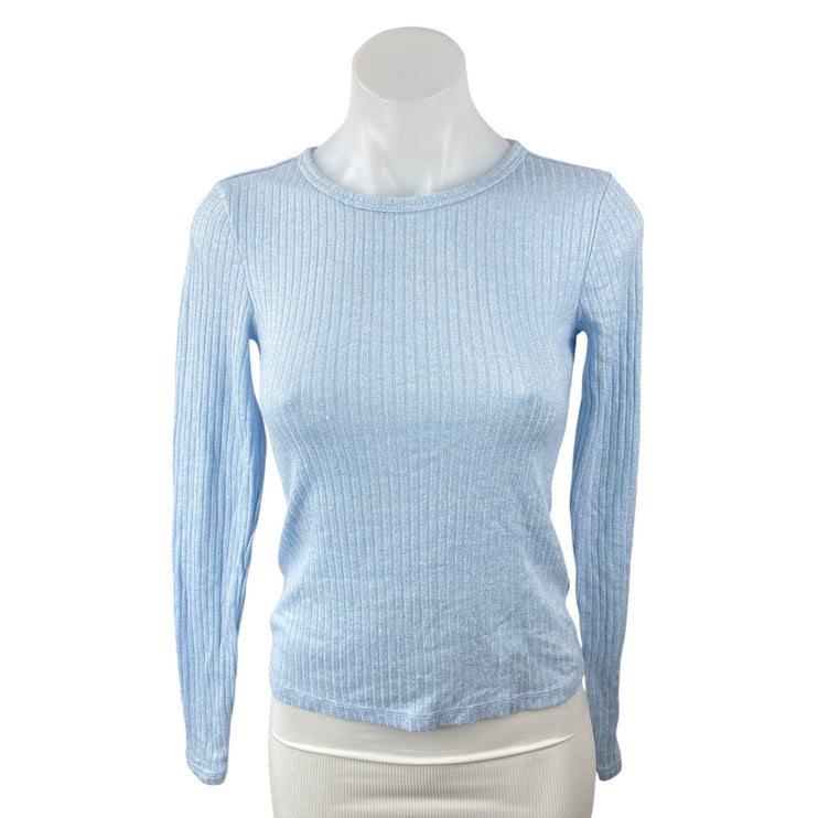Old Navy Women's Blue Long Sleeve Ribbed Knit Crew Neck Slim Sweater Top Size S