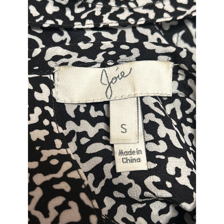 Joie Black White 100% Silk Printed Short Sleeve Pullover Blouse Top Size S