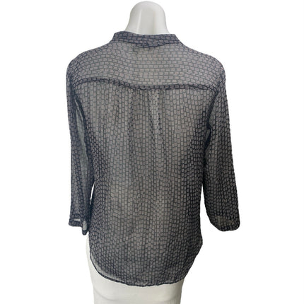 Ann Taylor LOFT Black Chevron Long Sleeve V Neck Faux Wrap Blouse Top Size XS