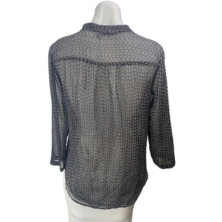 Ann Taylor LOFT Black Chevron Long Sleeve V Neck Faux Wrap Blouse Top Size XS