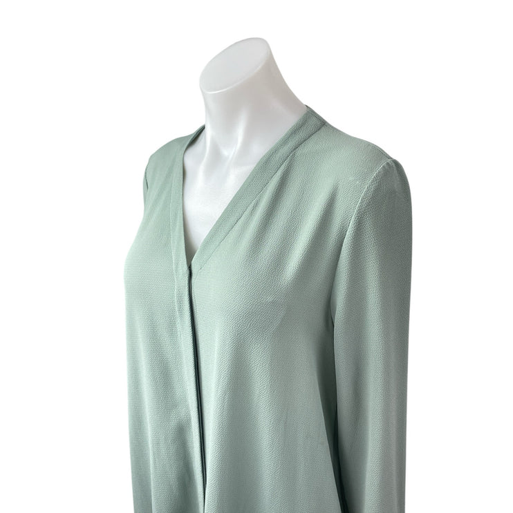 COS Green Long Sleeve Button Down V Neck Drop Waist Swing Midi Dress Size 4