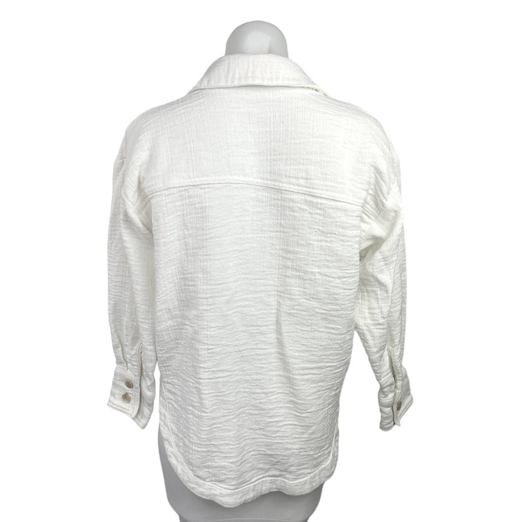 Zara Women's White Full Sleeve Collared Textured Button Up Shirt Size S