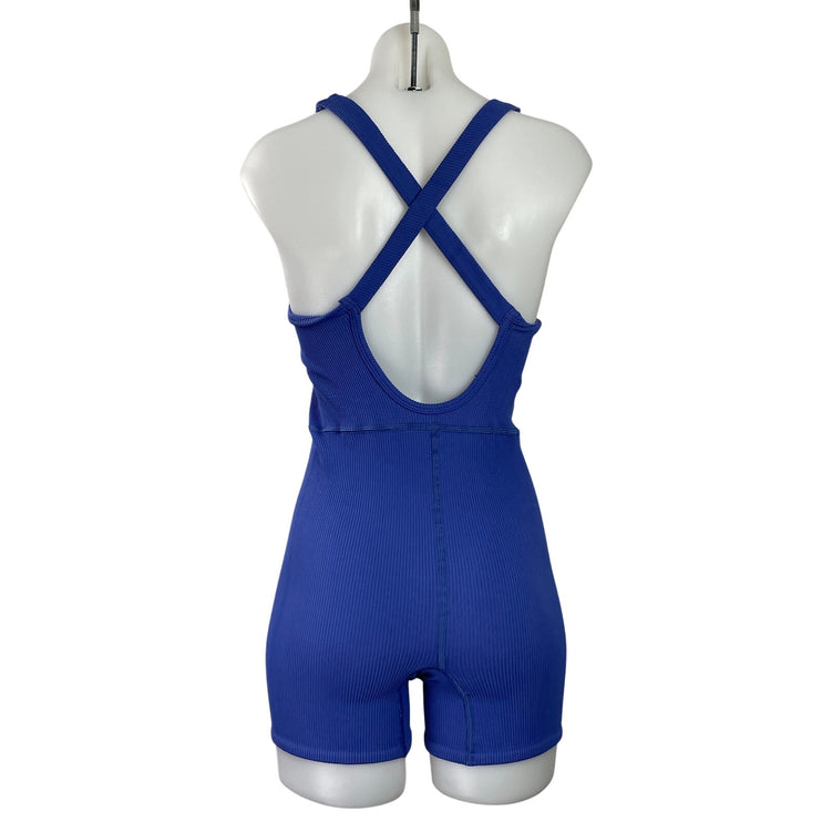 Free People FP Movement Blue Crossback Athletic Bodysuit Romper Shorts Size XS