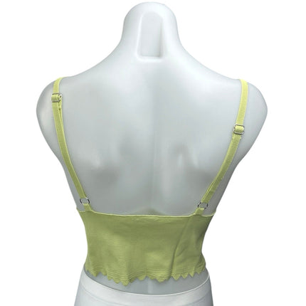Free People Light Green Sleeveless Knit Scalloped V-Neck Crop Tank Top Size M