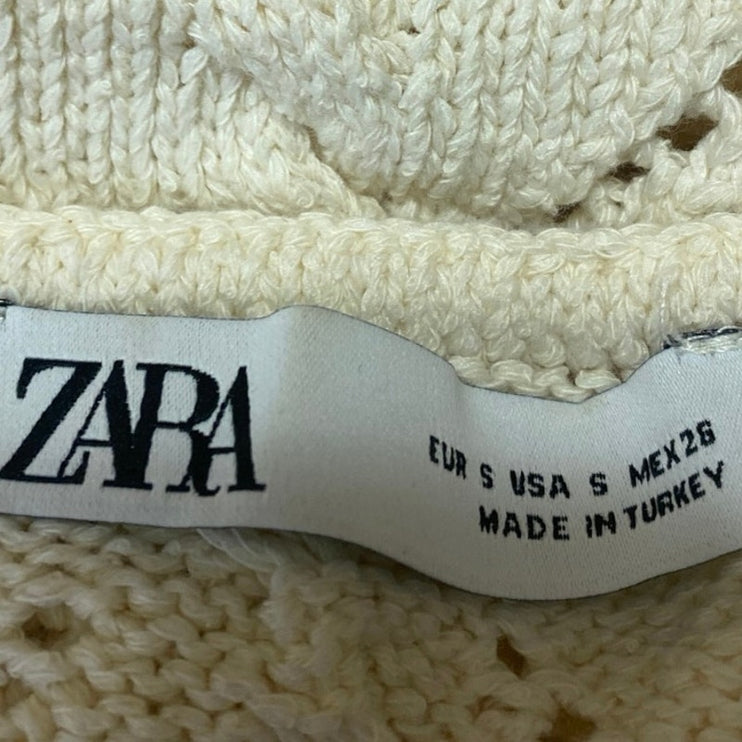 Zara Women's Cream Sleeveless Crochet Knit Cami Camisole Crop Tank Top Size S
