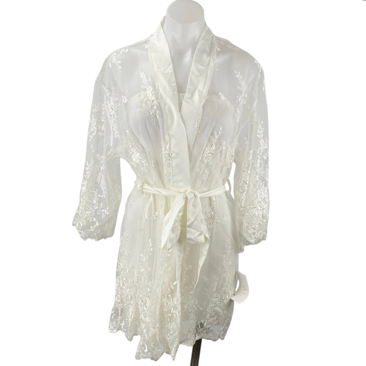 NEW Rya Collection White Embroidered Lace Sheer Tie Waist Swim Cover Up Size XS