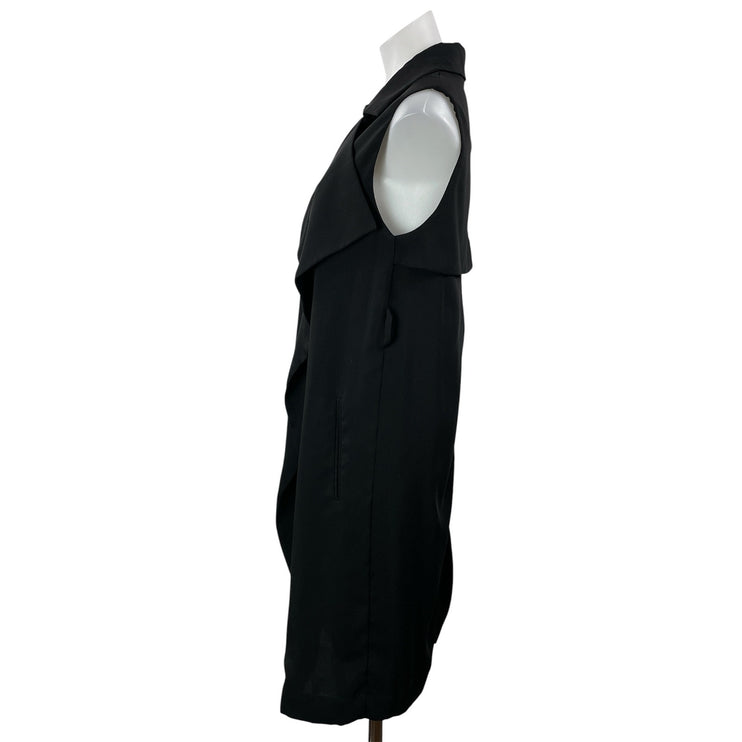 Topshop Women's Black Long Sleeves Notch Open Front Knee Length Vest Top Size 4