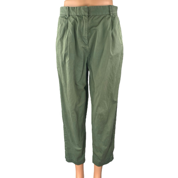 Everlane Women's Green High Rise Pleated Tapered Leg Crop Trousers Pants Size 0