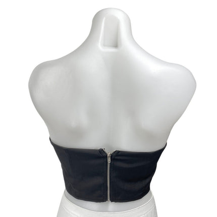 Altar'd State Black Feather Faux Fur Strapless Bandeau Corset Bustier Crop Top S