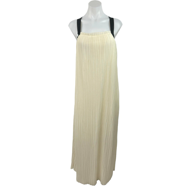 Zara Ivory Chiffon Sleeveless Plisse Pleated Open Back Flowy Maxi Dress Size S