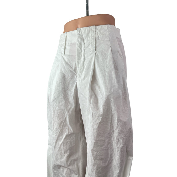 Zara Women's White High Rise Baggy Pleated Barrel Wide Leg Trousers Pants Size S