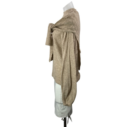 NEW Democracy Beige Wool Layered Tie Long Sleeve Mock Neck Sweater Top Size S