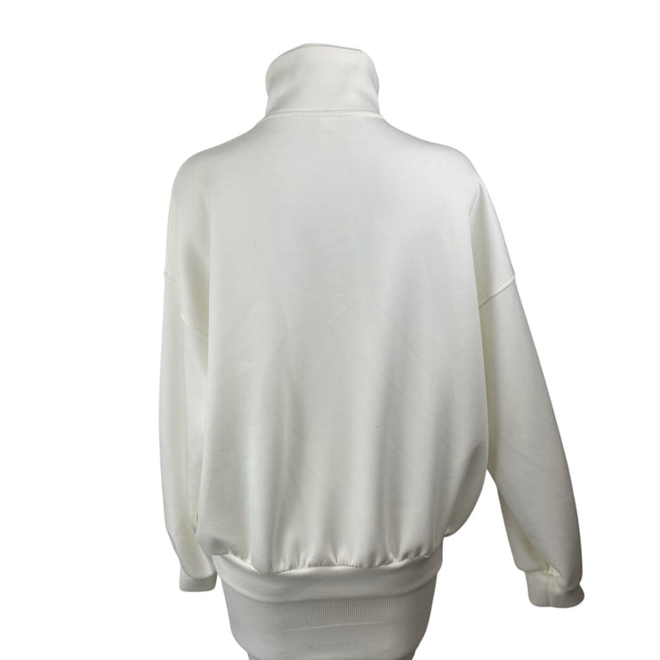 Commense Women's White Quarter Zip High Neck Long Sleeve Sweater Sweatshirt Sz S