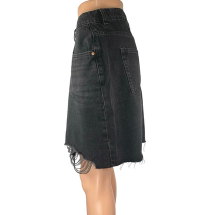 NEXT Women's Black High Waisted Distressed Cutoff Mini Denin Jean Skirt Size 14