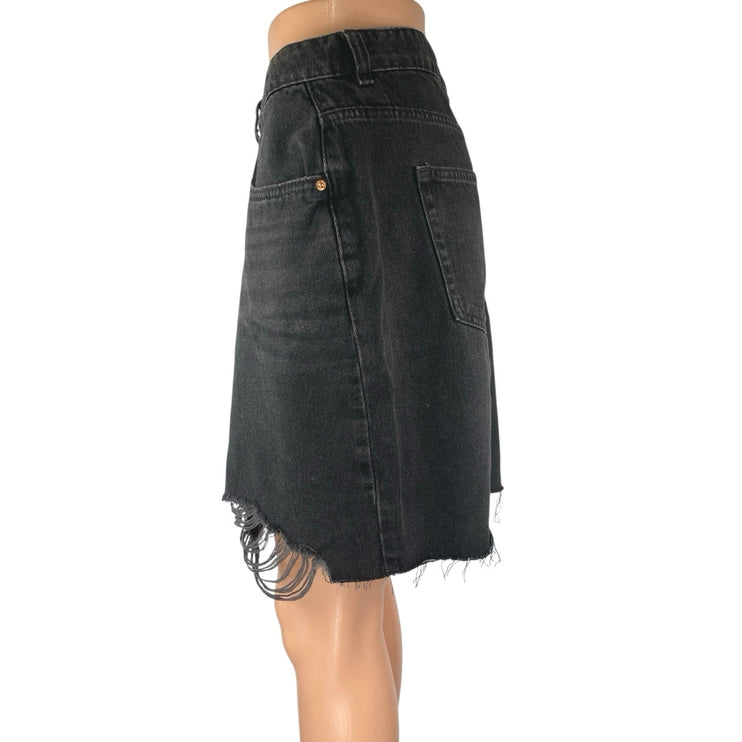 NEXT Women's Black High Waisted Distressed Cutoff Mini Denin Jean Skirt Size 14