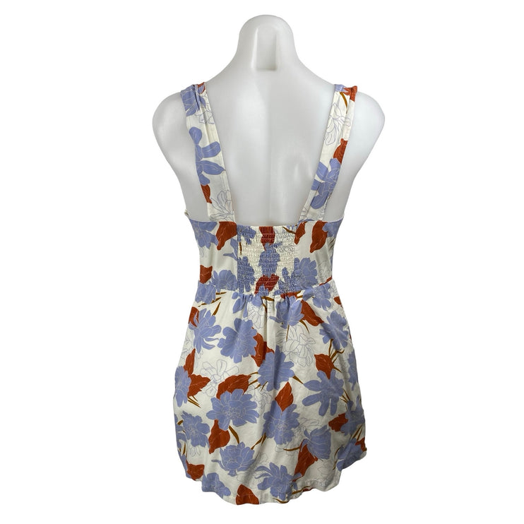 L Space Multicolor Floral Tie Sleeveless Sweetheart Smocked A Line Mini Dress M