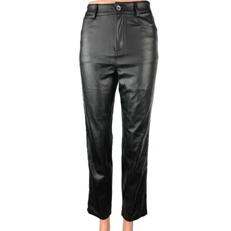 Zara Women's Black Faux Leather Vegan High Rise Straight Casual Pants Size 0