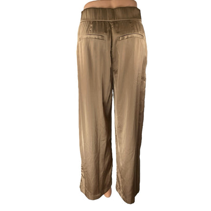 Abercrombie & Fitch Brown Gold Satin Pleated Wide Leg Trousers Dress Pants Sz 28