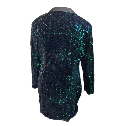 PrettyLittleThing Green Black Sequin Long Sleeve Open Blazer Coat Jacket Size 14