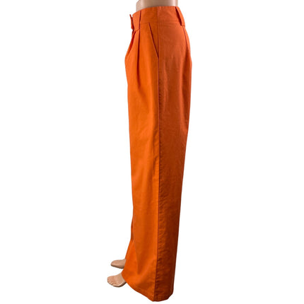 Commense Orange Coral Linen High Rise Pleated Wide Leg Baggy Trousers Pants S