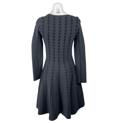 Maje Riziere Black Long Sleeve Diamond Embroidered Fit & Flare Skater Mini Dress