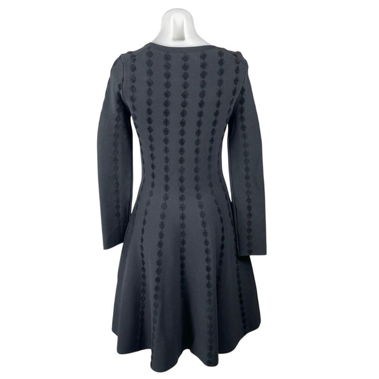 Maje Riziere Black Long Sleeve Diamond Embroidered Fit & Flare Skater Mini Dress