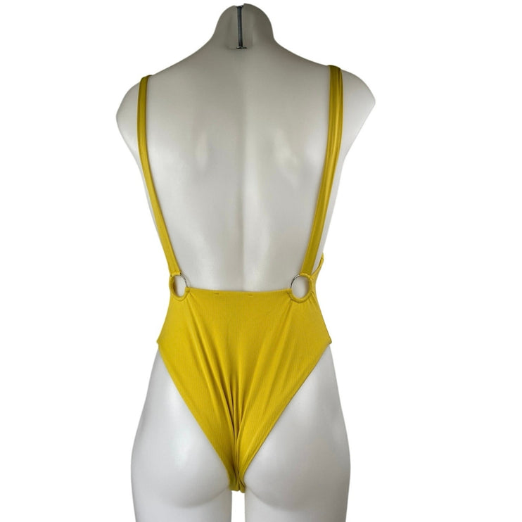 Zara Yellow Sleeveless Keyhole V-neck Backless Cami Beach One Piece Swimsuit S
