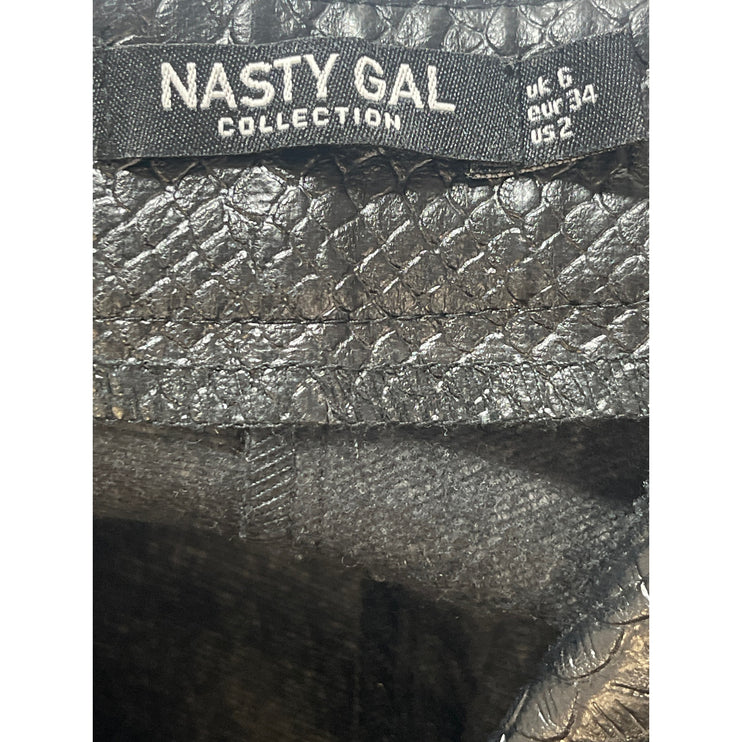 Nasty Gal Women's Faux Vegan Croc Leather High Waist Straight Trousers Pants 2
