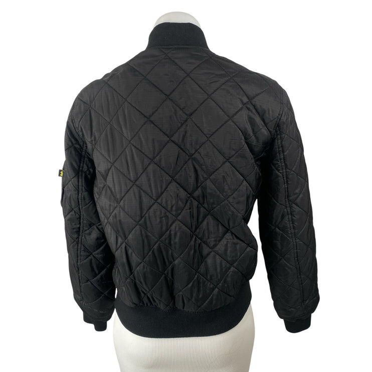 Alpha Industries MA-1 Diamond Black Quilted Long Sleeve Bomber Coat Jacket Sz S