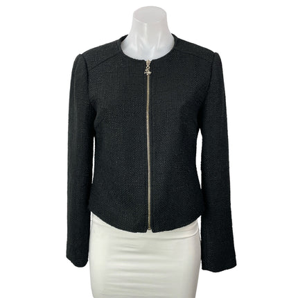 Maria Filo Women's Black Long Sleeves Textured Tweed Zip Up Coat Jacket Size 38