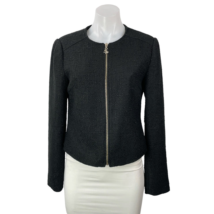 Maria Filo Women's Black Long Sleeves Textured Tweed Zip Up Coat Jacket Size 38