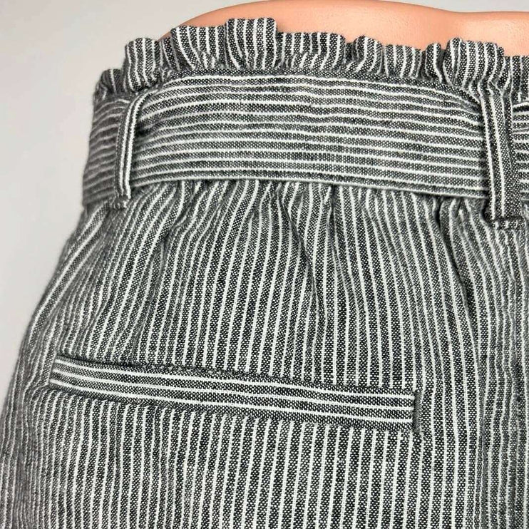 Ann Taylor LOFT Grey Linen Blend Stripe Paperbag Tie Belt Straight Mini Skirt 10