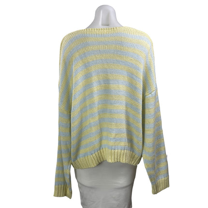 Le Lis Yellow Blue Softly Striped Long Sleeves Knit Oversized Sweater Top Size M