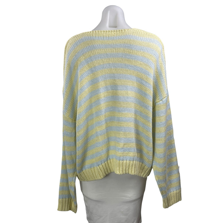 Le Lis Yellow Blue Softly Striped Long Sleeves Knit Oversized Sweater Top Size M