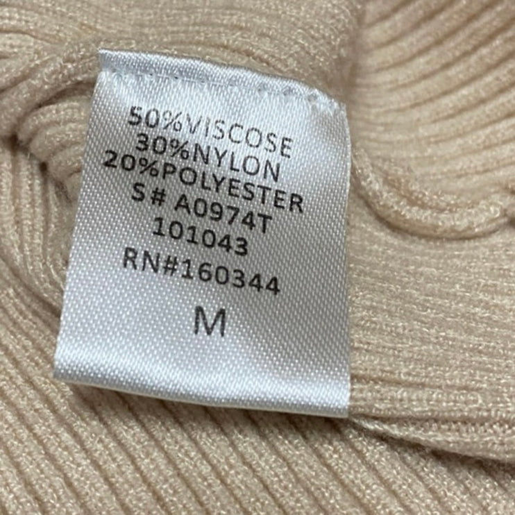 Anna Rae Women's Beige Tan Ribbed Knit Mockneck Cutout Long Sleeve Sweater Top M