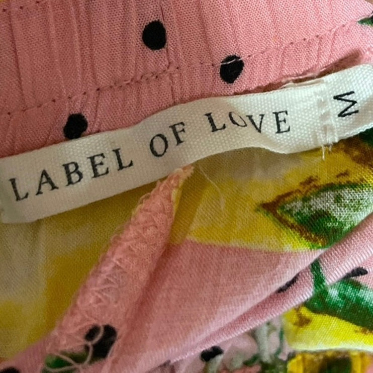 Label of Love Pink Lemon Polka Dot Tassel Tie Tropical Tiered Midi Skirt Size M