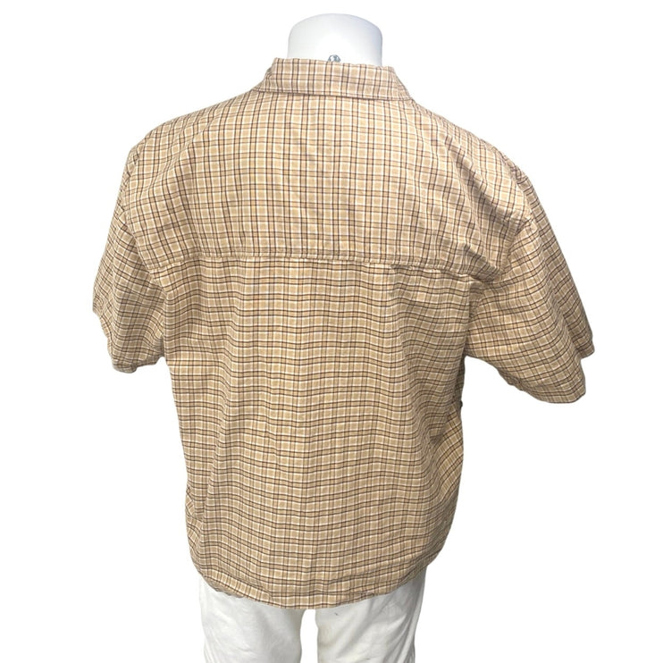 Zara Men's Multicolor Tan Plaid Short Sleeve Button Down Pocket Shirt Top L-XL