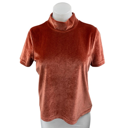 Madewell Women's Orange Velvet Velour Mock Neck Short Sleeve Blouse Top Size S